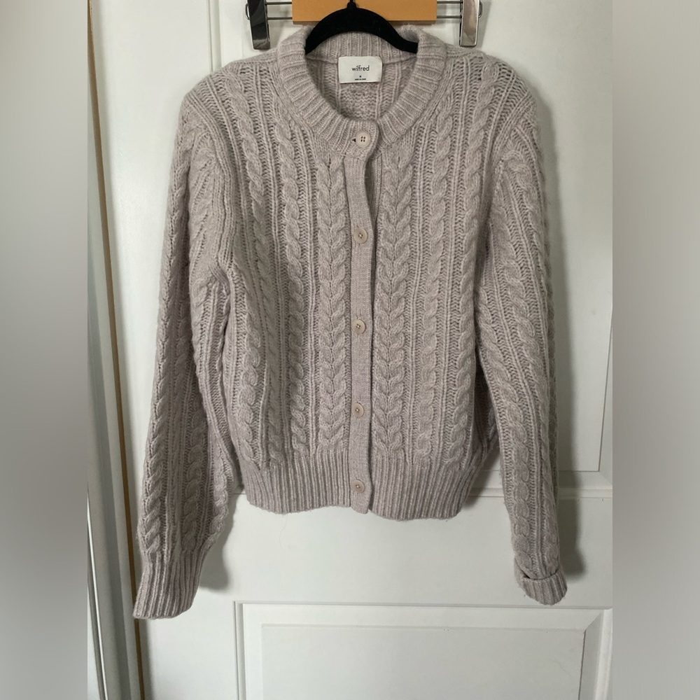 Aritzia Cable Knit Cardigan in Light Gray